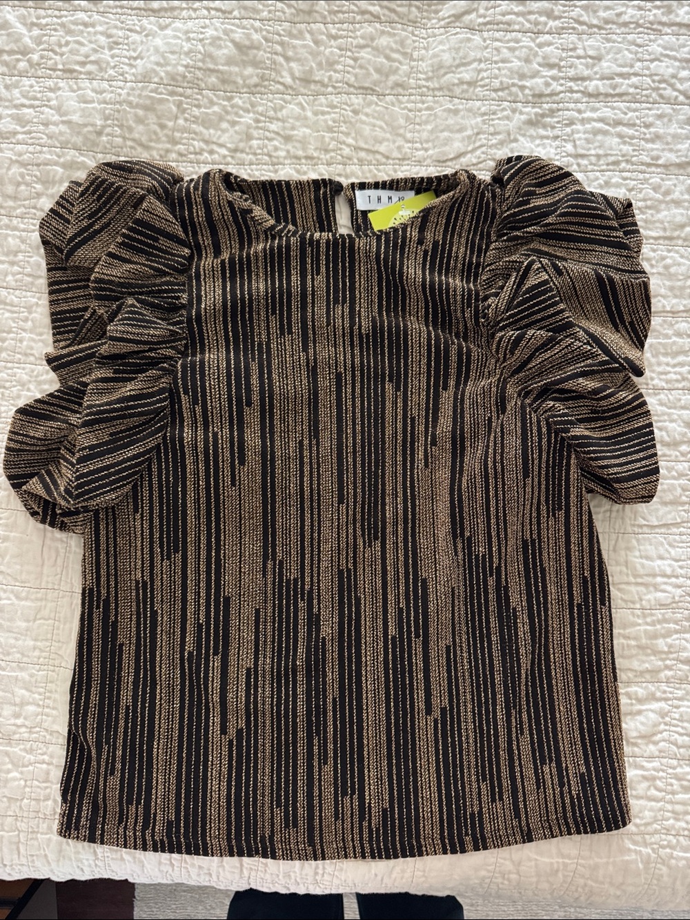 NWT - THML Black and Gold Stripe Puff Sleeve Blouse
